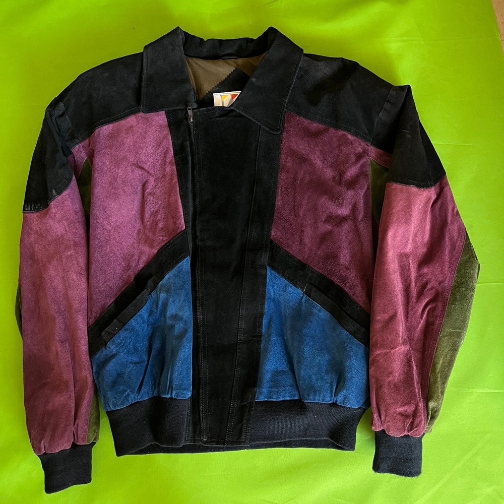 Vintage Wilsons Leather Colorblock Suede Bomber Jacket Mens Medium 80s 90s Multi